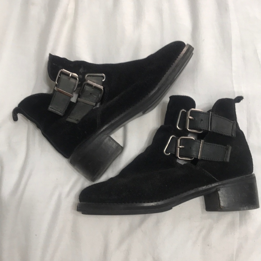 Topshop leather buckle cut out boots